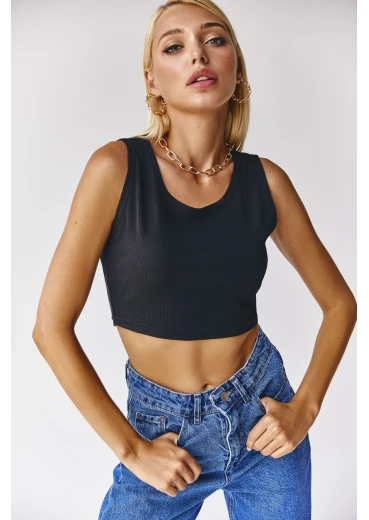 Crop top dzianinowy czarny