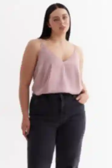 Top na ramiączkach sztuczny jedwab różowy, plus size