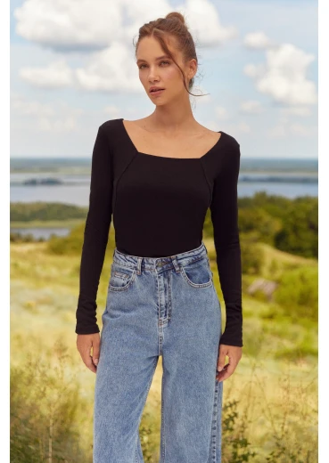 Longsleeve z wycięciem z dzianiny czarny
