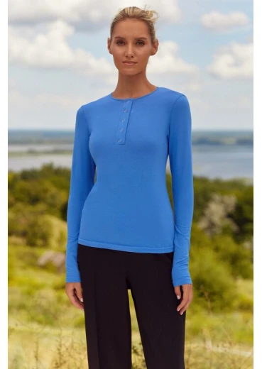 Zapinany longsleeve dzianina niebieski