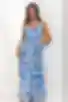  Sukienka maxi z V-neck jedwab tkanina odcinkowa niebieskie kwiaty na mlecznym