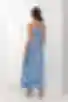  Sukienka maxi z V-neck jedwab tkanina odcinkowa niebieskie kwiaty na mlecznym