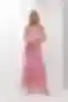  Sukienka maxi z V-neck jedwab tkanina odcinkowa różowe kwiaty na mlecznym
