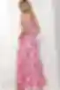  Sukienka maxi z V-neck jedwab tkanina odcinkowa różowe kwiaty na mlecznym