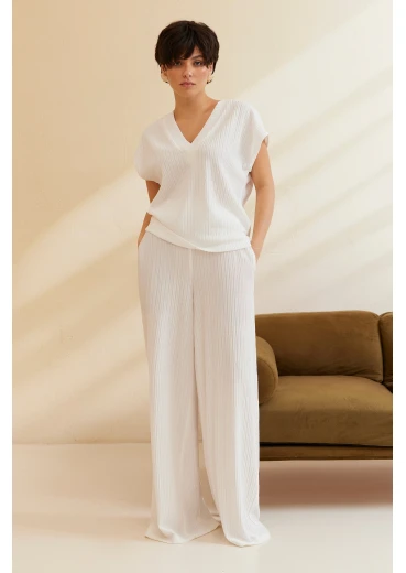 Komplet bluza i spodnie w prążki mleczny