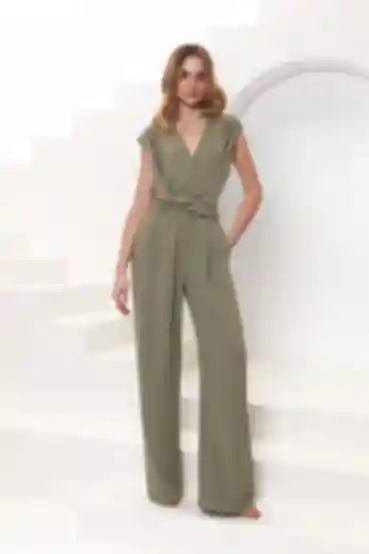 Kombinezon z paskiem wiskoza khaki