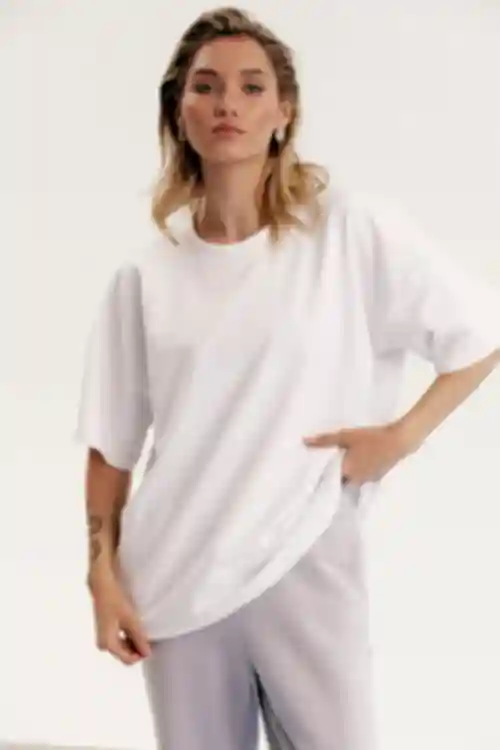 Koszulka oversize dzianina biała
