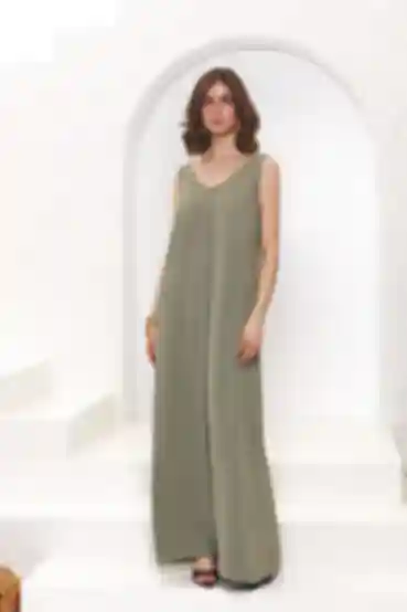 Sukienka-kombinacja midi wiskoza khaki