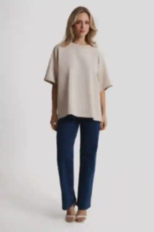 Koszulka oversize dzianina beżowa