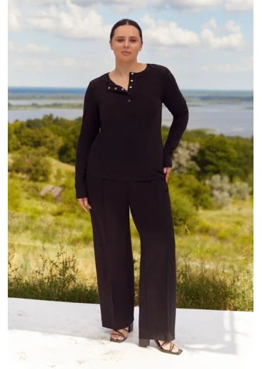 Zapinany longsleeve dzianina czarny, duży rozmiar