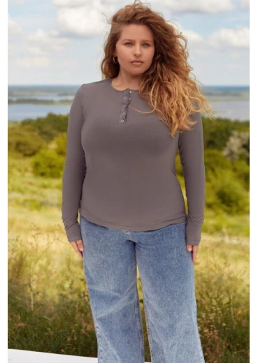 Zapinany longsleeve dzianina grafitowy, duży rozmiar