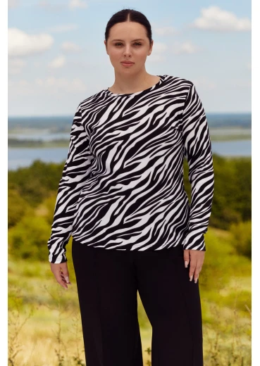 Longsleeve z dzianiny w czarno-biały wzór, duży rozmiar