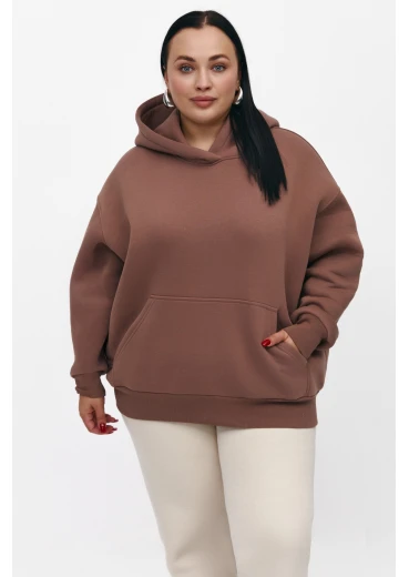 Bluza dzianinowa z kapturem ocieplona mokka, duży rozmiar
