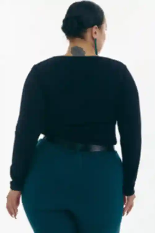 Longsleeve z asymetrycznym dekoltem dzianina сiemnoniebieski duży rozmiar