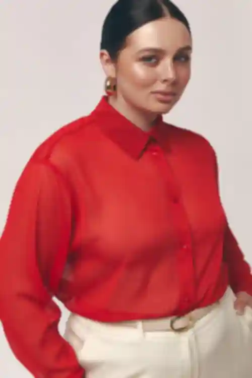 Bluzka przezroczysta szyfon czerwona duży rozmiar