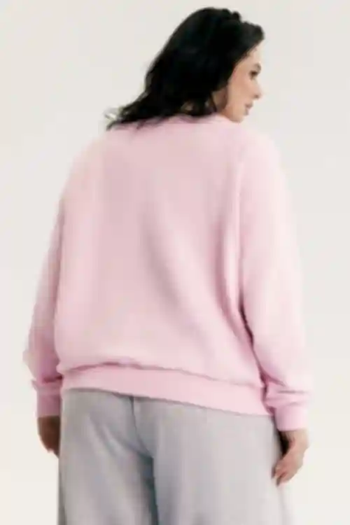 Bluza o luźnym kroju V-neck dzianinowa różowa duży rozmiar