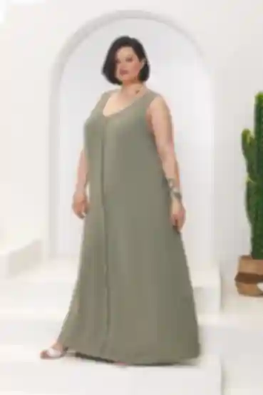 Sukienka-kombinacja midi wiskoza khaki duży rozmiar