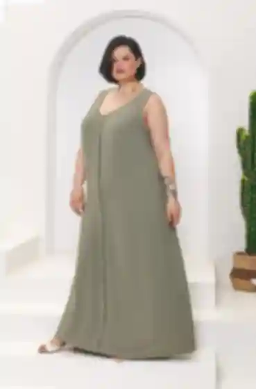 Sukienka-kombinacja midi wiskoza khaki duży rozmiar