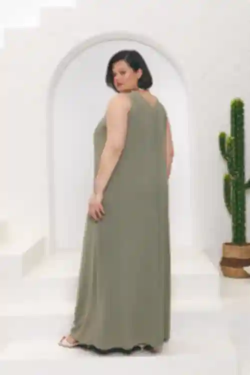 Sukienka-kombinacja midi wiskoza khaki duży rozmiar