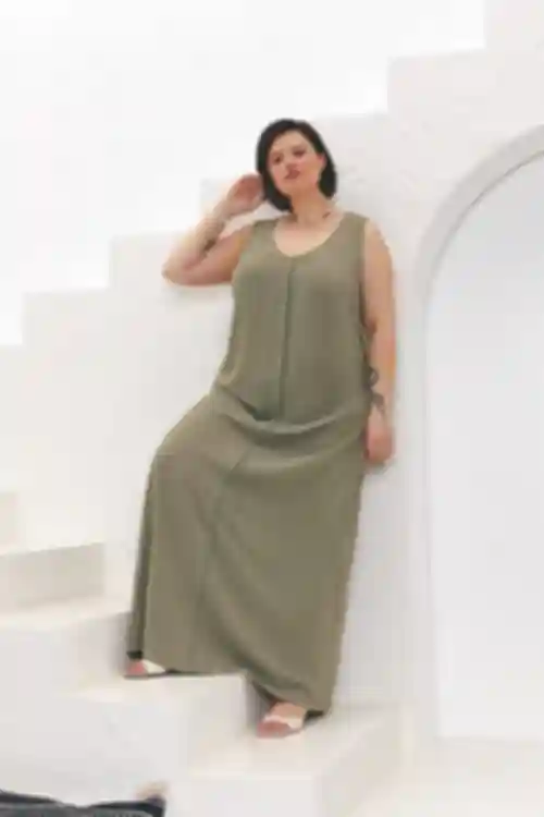 Sukienka-kombinacja midi wiskoza khaki duży rozmiar