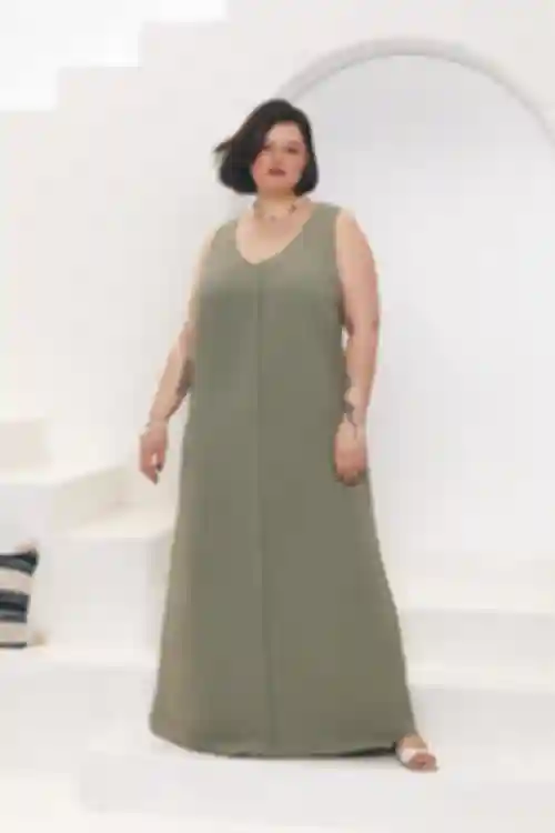 Sukienka-kombinacja midi wiskoza khaki duży rozmiar