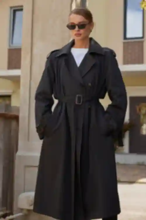 Trench oversize midi bawełna w kolorze czarnym