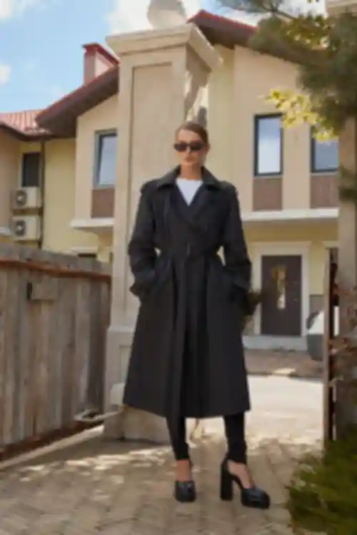 Trench oversize midi bawełna w kolorze czarnym
