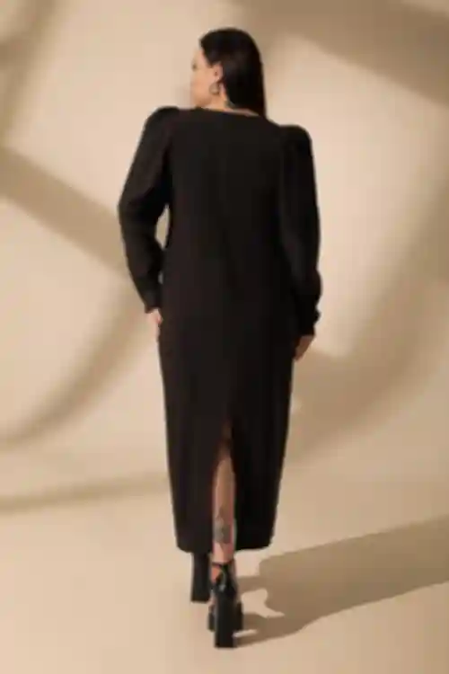 Sukienka midi z rozcięciem, soft, czarna, duży rozmiar