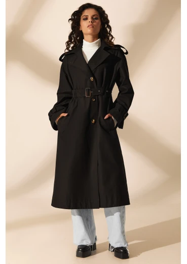 Trench oversize midi bawełna w kolorze czarnym