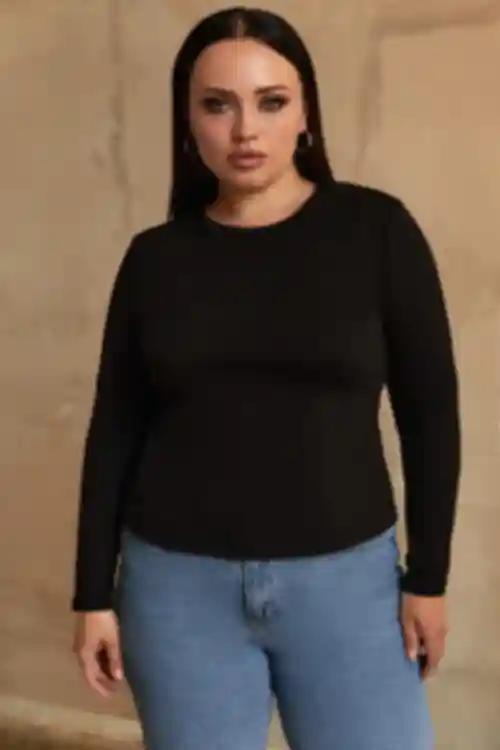 Longsleeve dzianinowy czarny, duży rozmiar